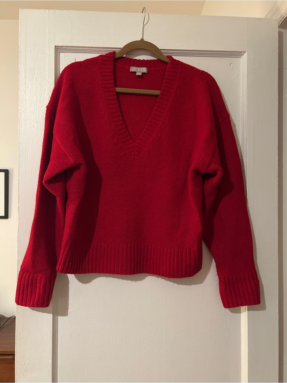 Cozy J.Crew Women's Red V-Neck Sweater